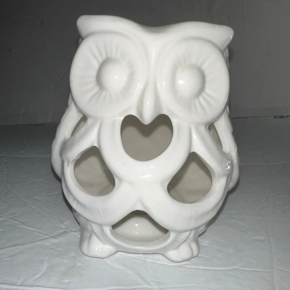 Owl‎ Floral Container Tea light holder 5 inches tall White Cute 99intl